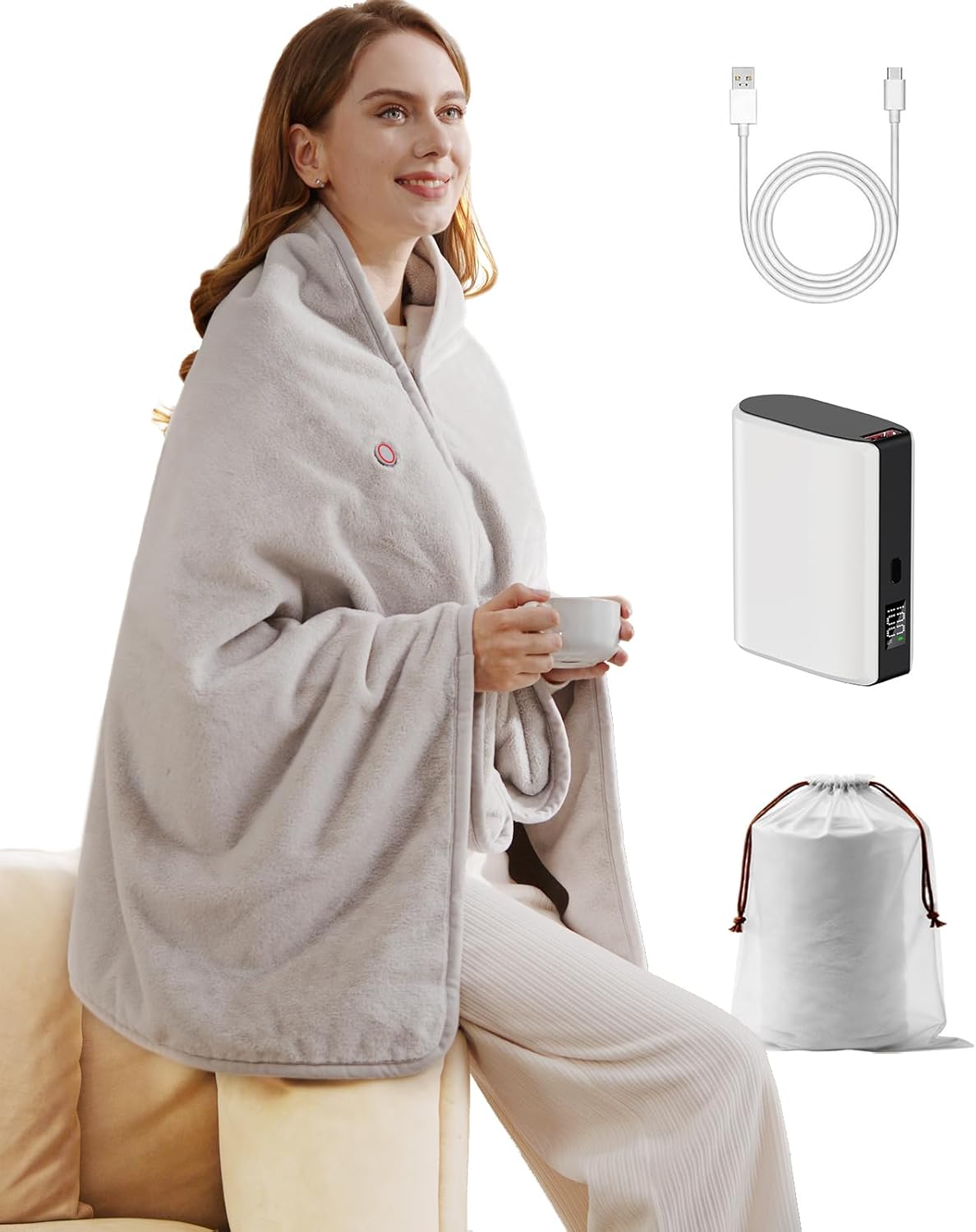 Rechargeable Warming Blanket with Battery Pack, Cordless Heated Throw for Home, Office, Car & Travel — Portable Wearable Shawl Design, Soft Cozy Fabric, Fast Heat Technology for People Who Always Cold