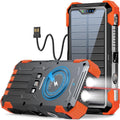 Solar Charger Power Bank, 42800mAh Wireless Portable Charger with USB-C in/Output, QC3.0 Fast Charging 15W 4 Ports Outdoor Battery Pack Built-in LED Flashlight, for iPhone, Galaxy, iPad etc