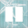 Decorative Outlet Covers Starfish Teal Wood Board Nautical 2 Gang Light Switch Cover Plate Double Rocker Wall Plates for Electrical Outlets Switch Plate Covers for Bedroom Home Decor