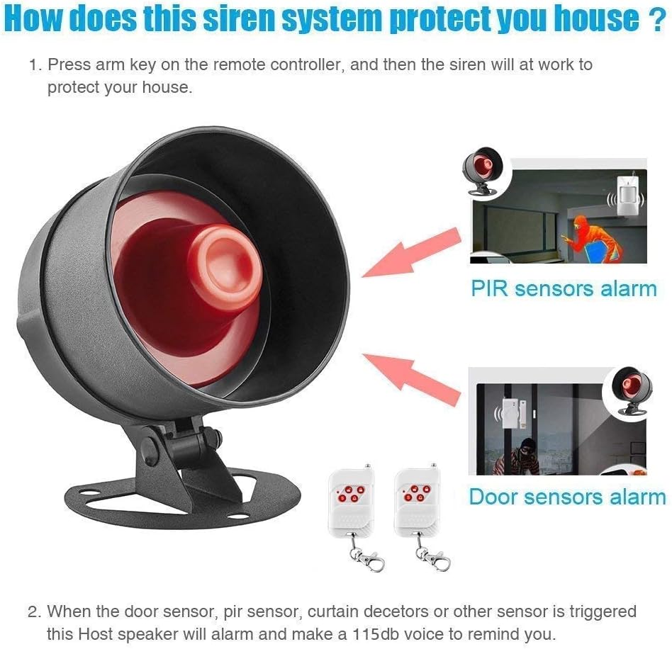 KERUI Home Security System Indoor Outdoor Weather-Proof Siren Window Door Sensors Motion Sensor Alarm with Remote Control More DIY, Wireless House Hotel Garage Shop Burglar Door Alarm, NO WIFI/GSM/APP