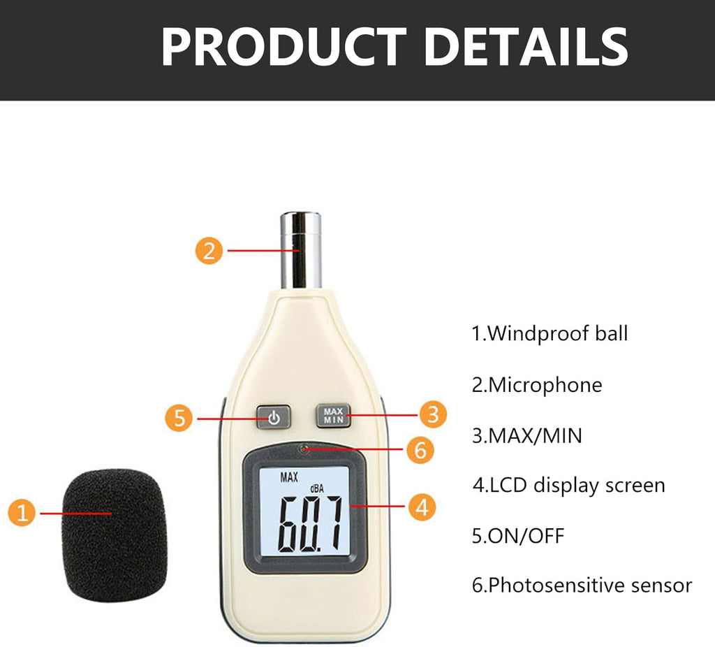 Digital Decibel Meter Sound Levels Reader Sound Meter for Accurate Noise Measurement in Homes Office Construction site