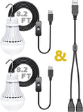 2 Pack USB Light Bulb, USB LED Camping Light Lantern, 8.2 ft Extra Length Cord Tent Light with USB Y-Cable, Portable LED Bulb for Garage Warehouse Car Truck Fishing Boat Room Emergency Light, White