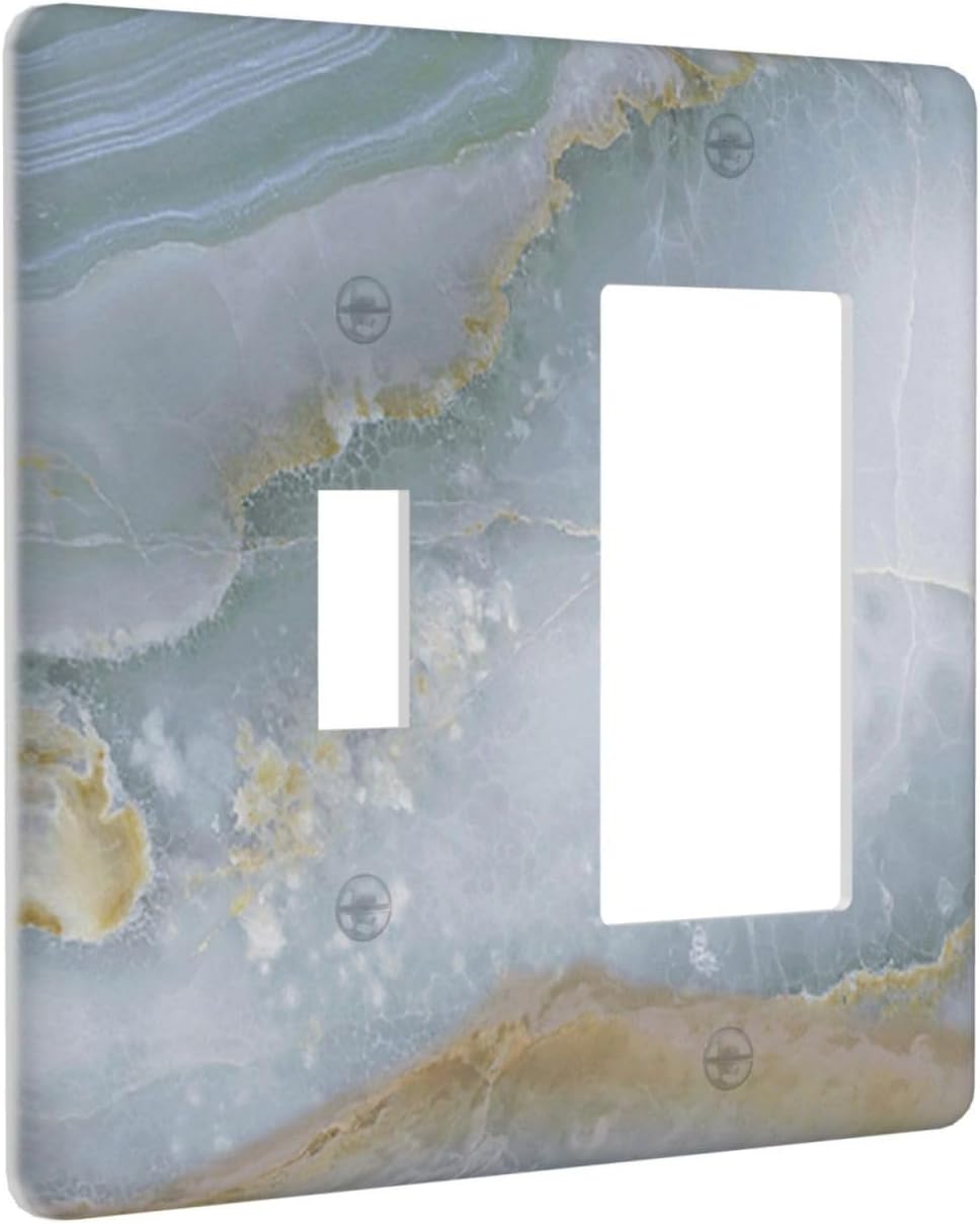 Outlet Covers Colored Art Marble Golden Line 1 Toggle 1 Rocker Combination Decorative Wall Plate Electrical Switch Plates Light Switch Cover Plate For Bathroom Kitchen Decor