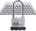 Lock Outdoor Padlocks, Key Lock, Padlocks with Same Key - Laminated Steel Keyed Padlocks with Long Shackle, 60 Pack, for Hasp Latch, Sheds, Fences, Storage Locker, School, Gym
