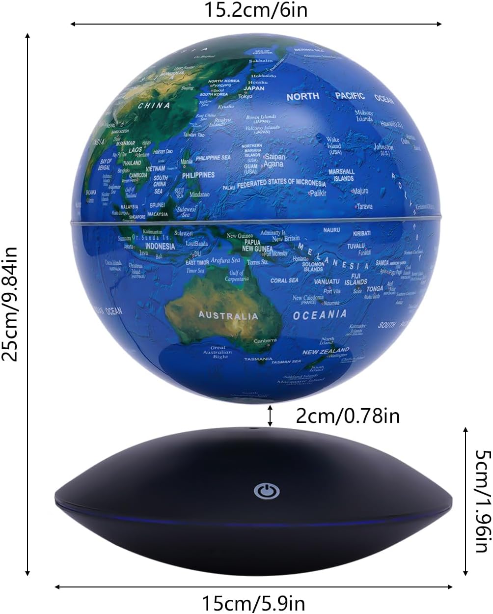 Magnetic Levitation Floating Globe, 6" World Geographic Globes Anti Gravity 360 Rotating World Map with LED Light for Homes, Schools, Offices