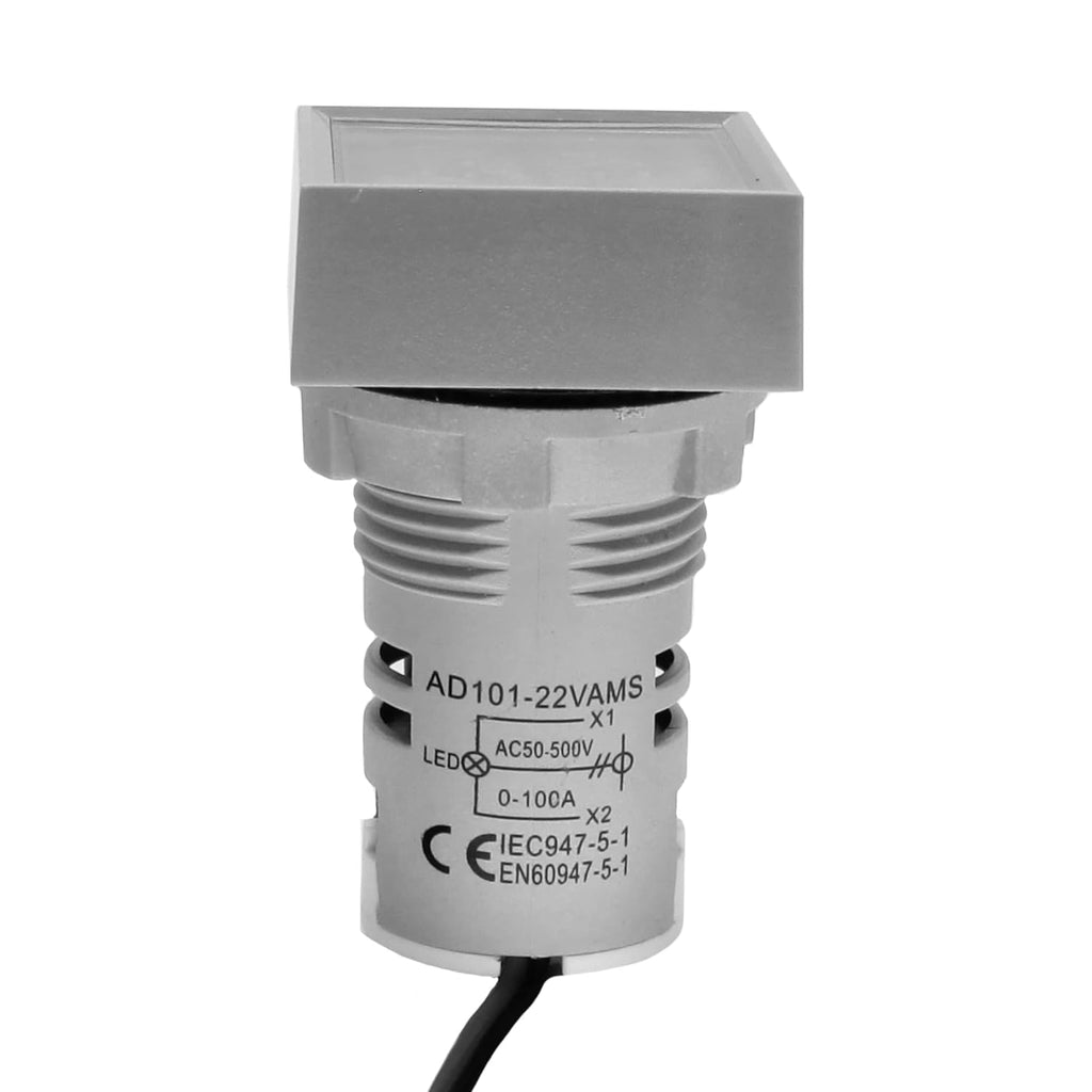 LED Voltage Display Panel Mount Volt Amp Meter, AD101-22VAMS 22mm Square Voltmeter and Ammeter, AC50-500V Voltage and 0-100A Current Meter, Grey (1 Pack)