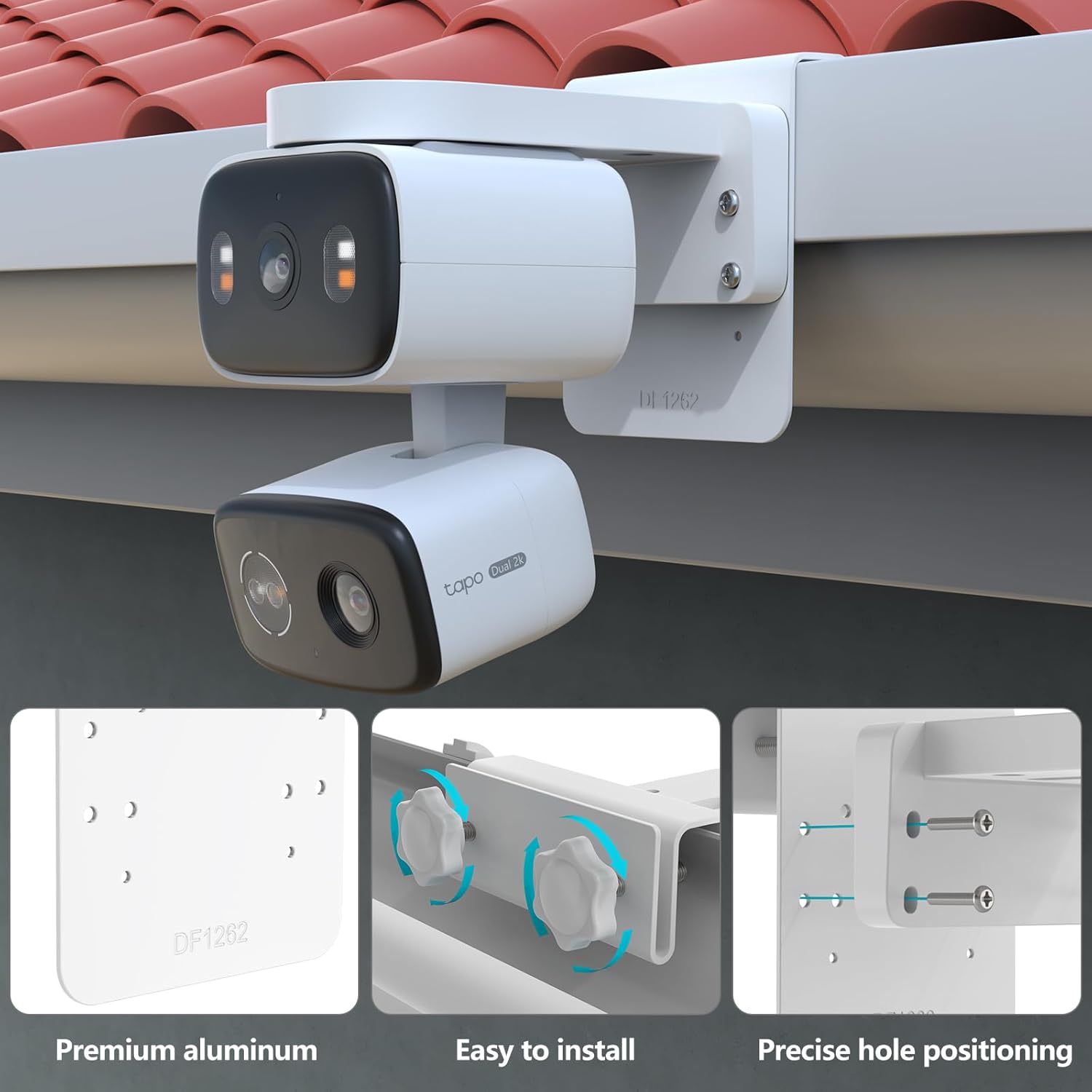 HOLACA Gutter Mount Compatible with Tapo 2K 3MP Indoor/Outdoor Dual Lens Pan/Tilt Security Camera, TP-Link Tapo C246D/C236/C216/C217/C113/C420/C400/C400 Kit/C460 Security Camera