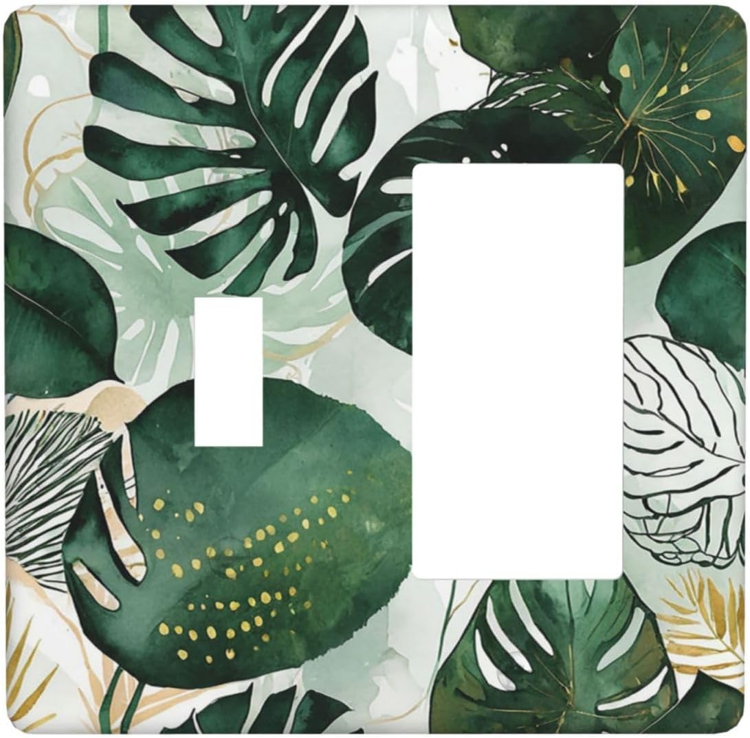 Outlet Covers Boho Tropical Leaves 1 Toggle 1 Rocker Combination Decorative Wall Plate Electrical Switch Plates Light Switch Cover Plate for Bedroom Bathroom Decor