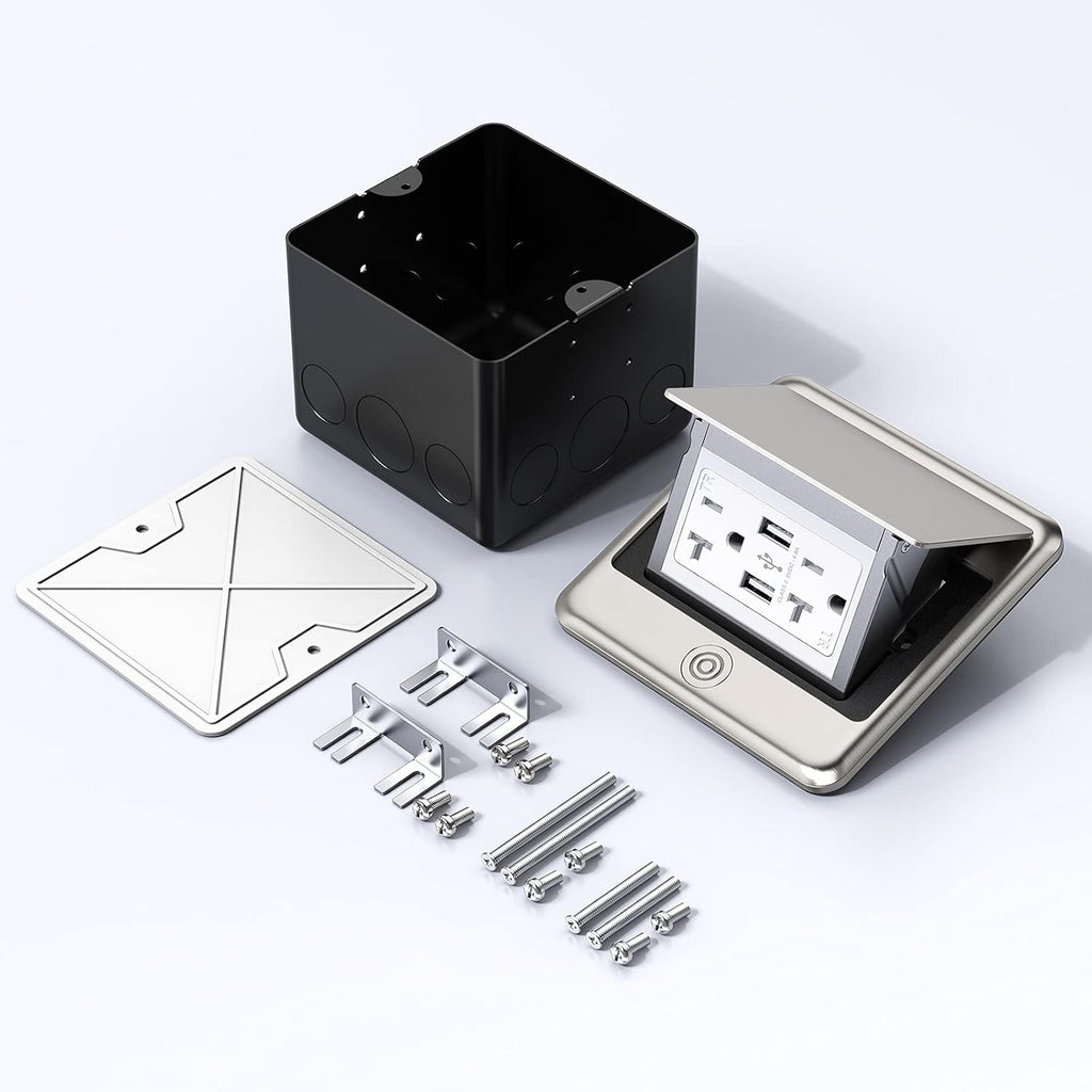 KYHSHJ 4.8A USB Chargers Pop Up Floor Waterproof Electrical Outlet Receptacle Stainless Steel Box(Stainless Steel Color)