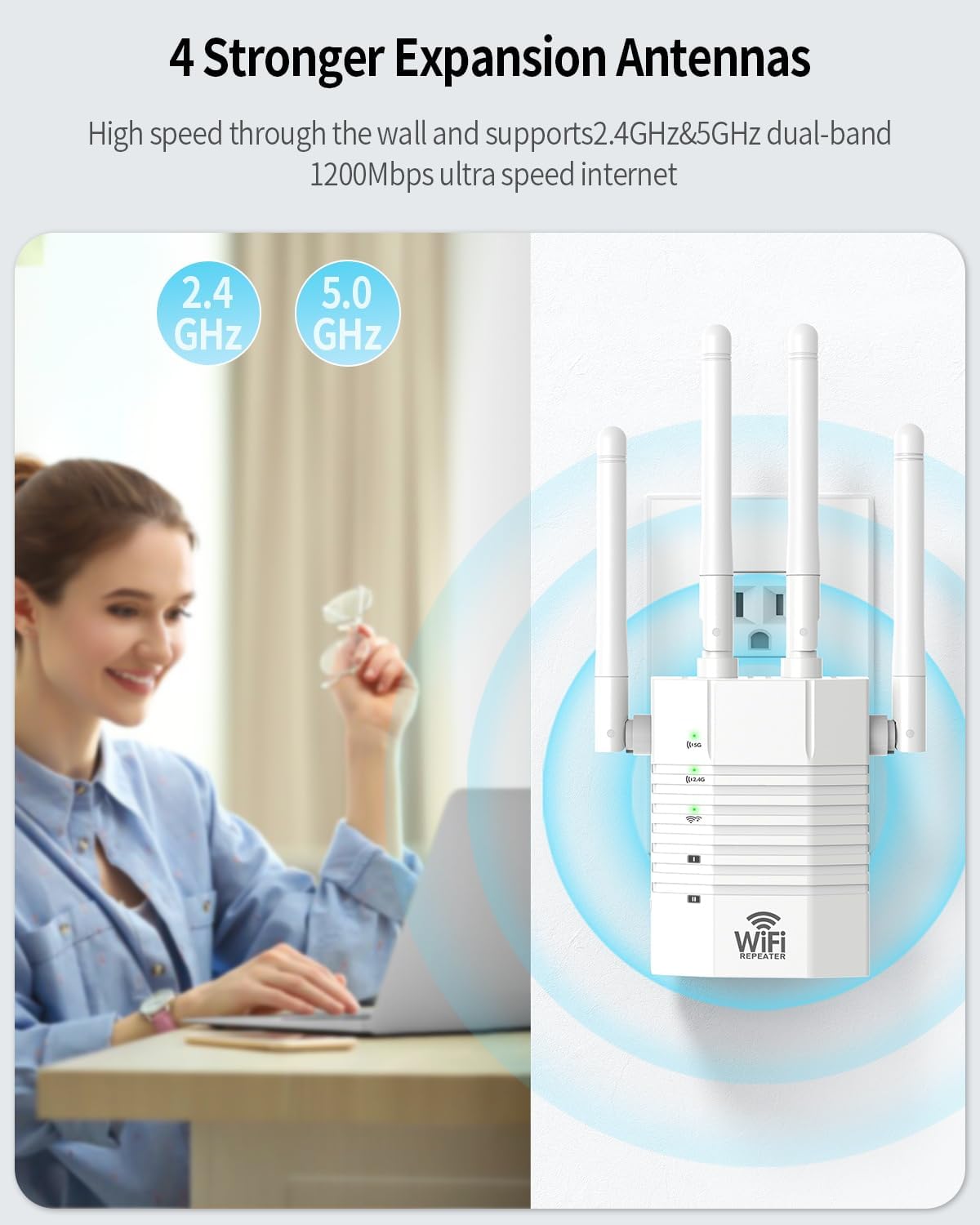 WiFi Extender, WiFi Extender Signal Booster, WiFi Booster, Covers Up to 13888 Sq.ft and 150+ Devices, Dual Band Wireless Repeater, WiFi Repeater, WiFi Extenders Signal Booster for Home