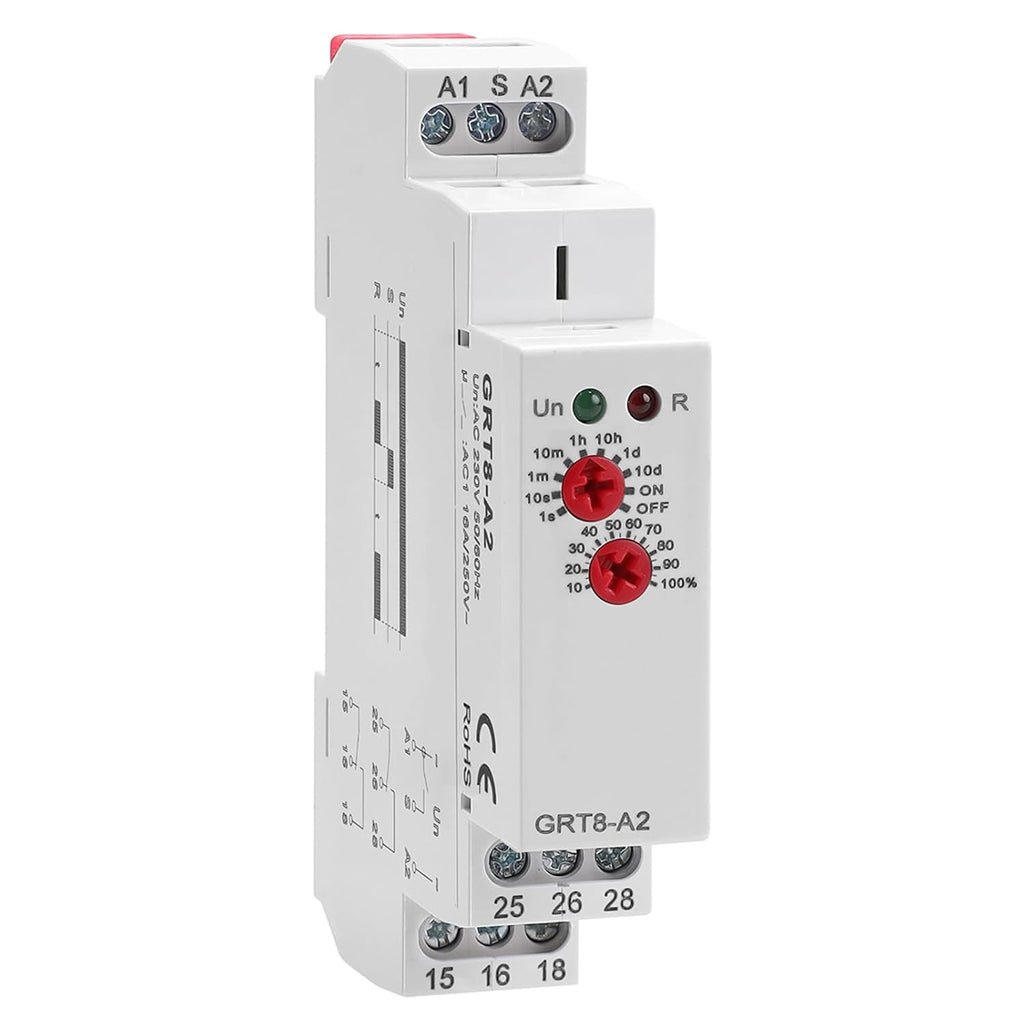 Time Relay GRT8-A2 Delay On Timer Switch, 16A 230V Adjustable Timer Relay in Din Rail for Industrial Grade Waterproof and Dustproof Design