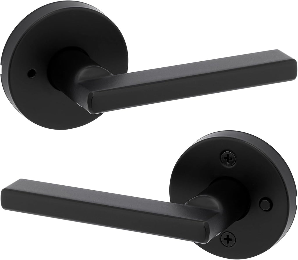 Kwikset Halifax Interior Privacy Door Handle with Lock, Round Lever for Bathroom and Bedroom, Matte Black Reversible Keyless Push Button Lock Door Lever, with Microban Protection