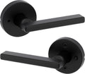Kwikset Halifax Interior Privacy Door Handle with Lock, Round Lever for Bathroom and Bedroom, Matte Black Reversible Keyless Push Button Lock Door Lever, with Microban Protection