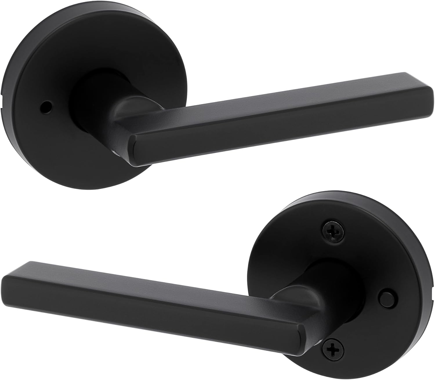 Kwikset Halifax Interior Privacy Door Handle with Lock, Round Lever for Bathroom and Bedroom, Matte Black Reversible Keyless Push Button Lock Door Lever, with Microban Protection