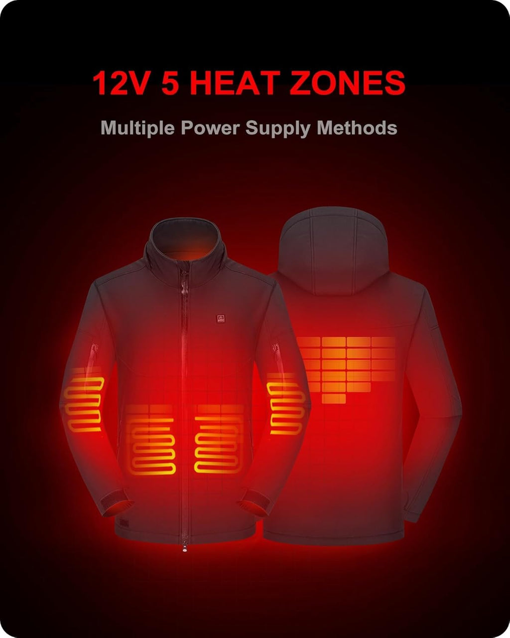 DEWBU Soft Shell Heated Jacket for Men with 12V Battery Pack and Detachable Hood Outdoor Electric Heating Coat