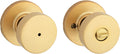 Kwikset Pismo Interior Privacy Door Knob with Lock, Door Handle for Bathroom and Bedroom, Satin Brass, Round, Keyless Turn Lock Doorknob, Microban Protection