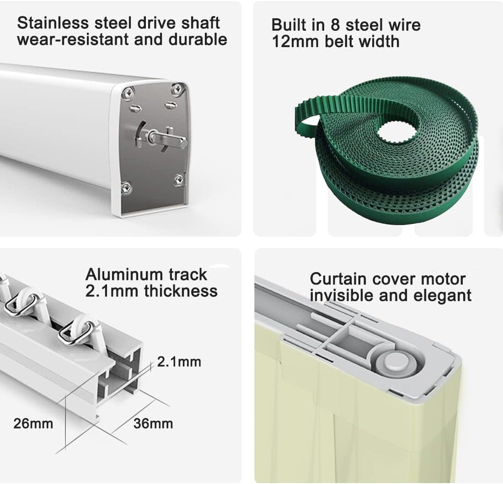 Electric Smart Curtains System, Automatic Curtain Opener, Motorized Curtains Rod with Remote, Compatible with Alexa/Google Home/Tuya App (Up to 244 inches)