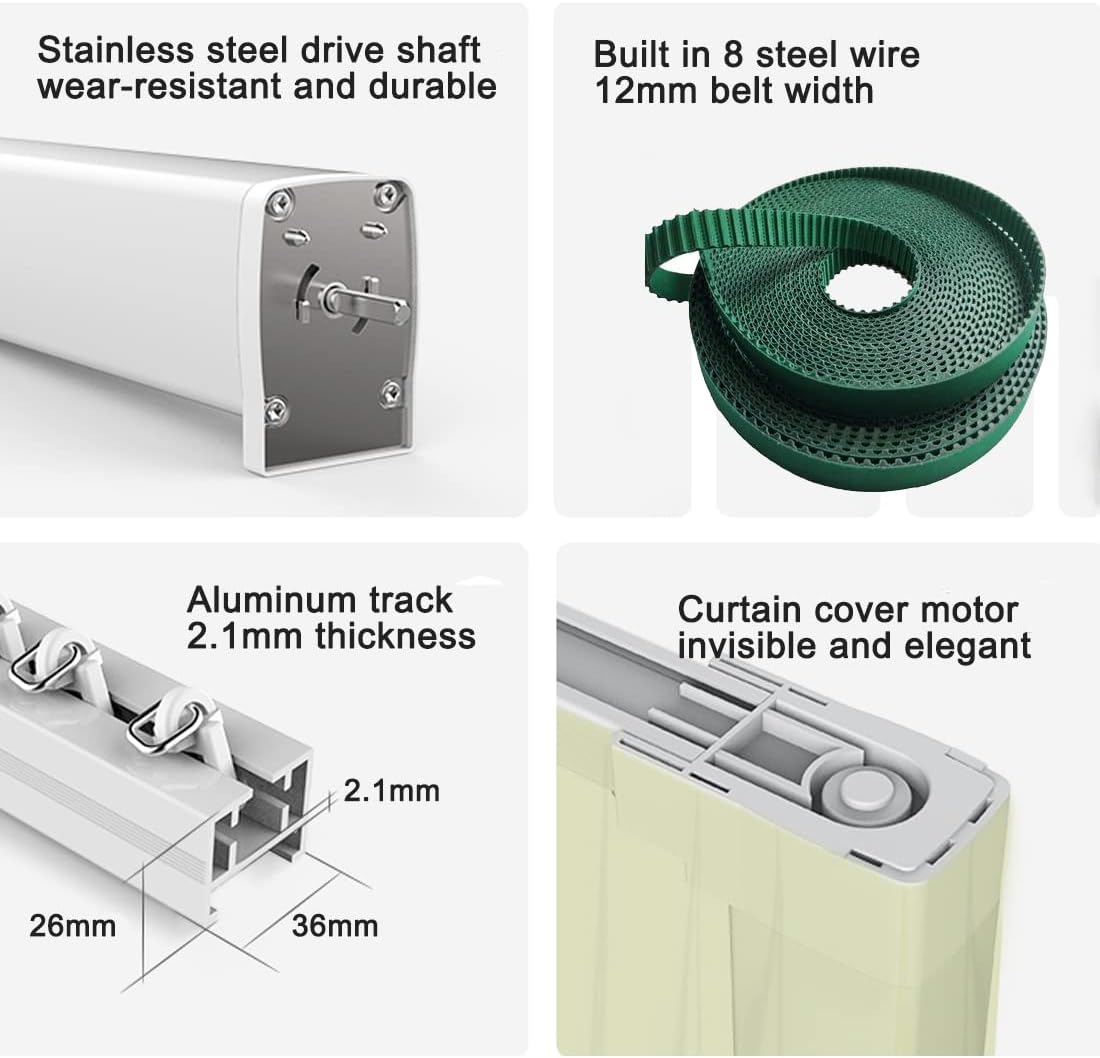 Electric Smart Curtains System, Automatic Curtain Opener, Motorized Curtains Rod with Remote, Compatible with Alexa/Google Home/Tuya App (Up to165 inches)