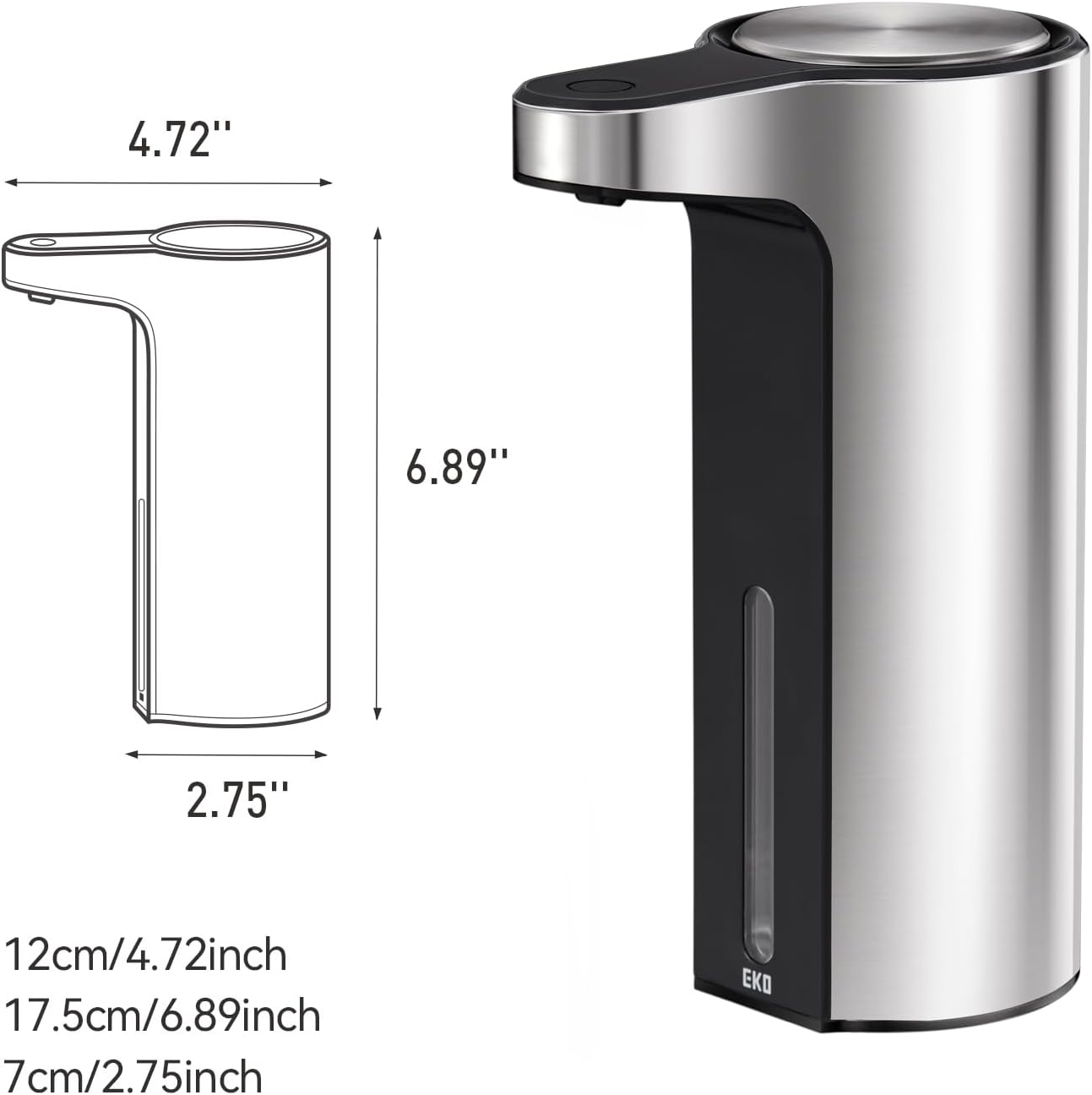 EKO Aroma Touchless Automatic Soap Dispenser for Kitchen and Bathroom, Liquid Hand Soap Dispenser, Water-Resistant and Rechargeable, 9 fl oz (Stainless)