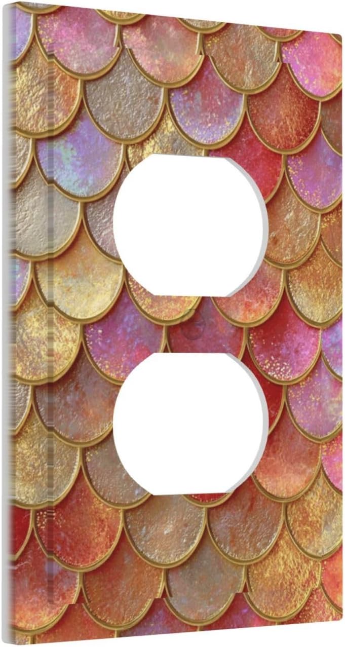 Mermaid Glitter Scale Rainbow Gold Fish Scales Outlet Covers 1 Gang Duplex Light Switch Cover Decorative Switch Plates Electrical Receptacle Faceplate Wall Plate for Bed Room Home Decor
