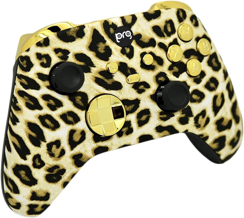 Hand Airbrushed Fade Custom Controller Compatible with Xbox Series X/S & Xbox One (Series X/S Leopard W/Gold Chrome Inserts)