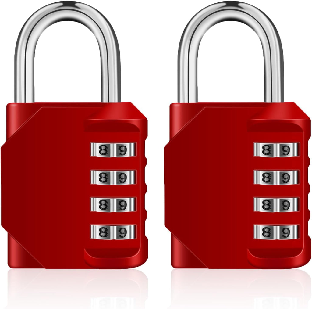 ZHEGE Combination Padlocks, 4 Digit Number Code for Gym, School, Locker Lock, Employee Lock (Red, Pack of 2)