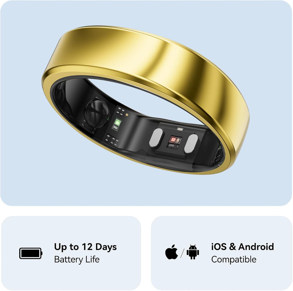 RingConn Gen 2, World’s First Smart Ring with Sleep Apnea Monitoring, No APP Subscription, 12-Day Battery Life, Stress/Heart Rate/Women's Health Tracker, Android & iOS Compatible (Gold, Size 14)