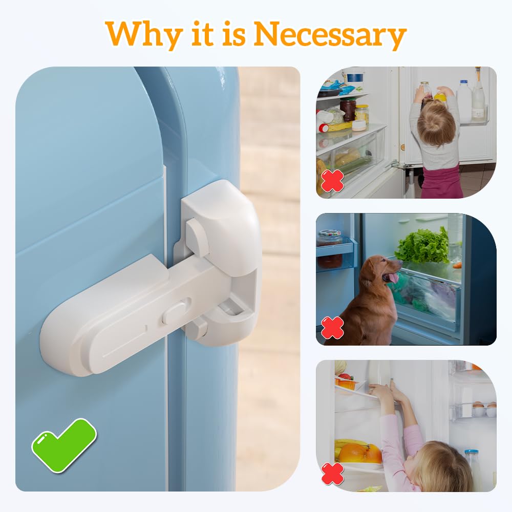 SAFELON 2 Pcs Baby Safety Fridge Lock, Child Proof Refrigerator Freezer Door Lock, Protect Refrigerators with Damaged Sealing Strips (White)