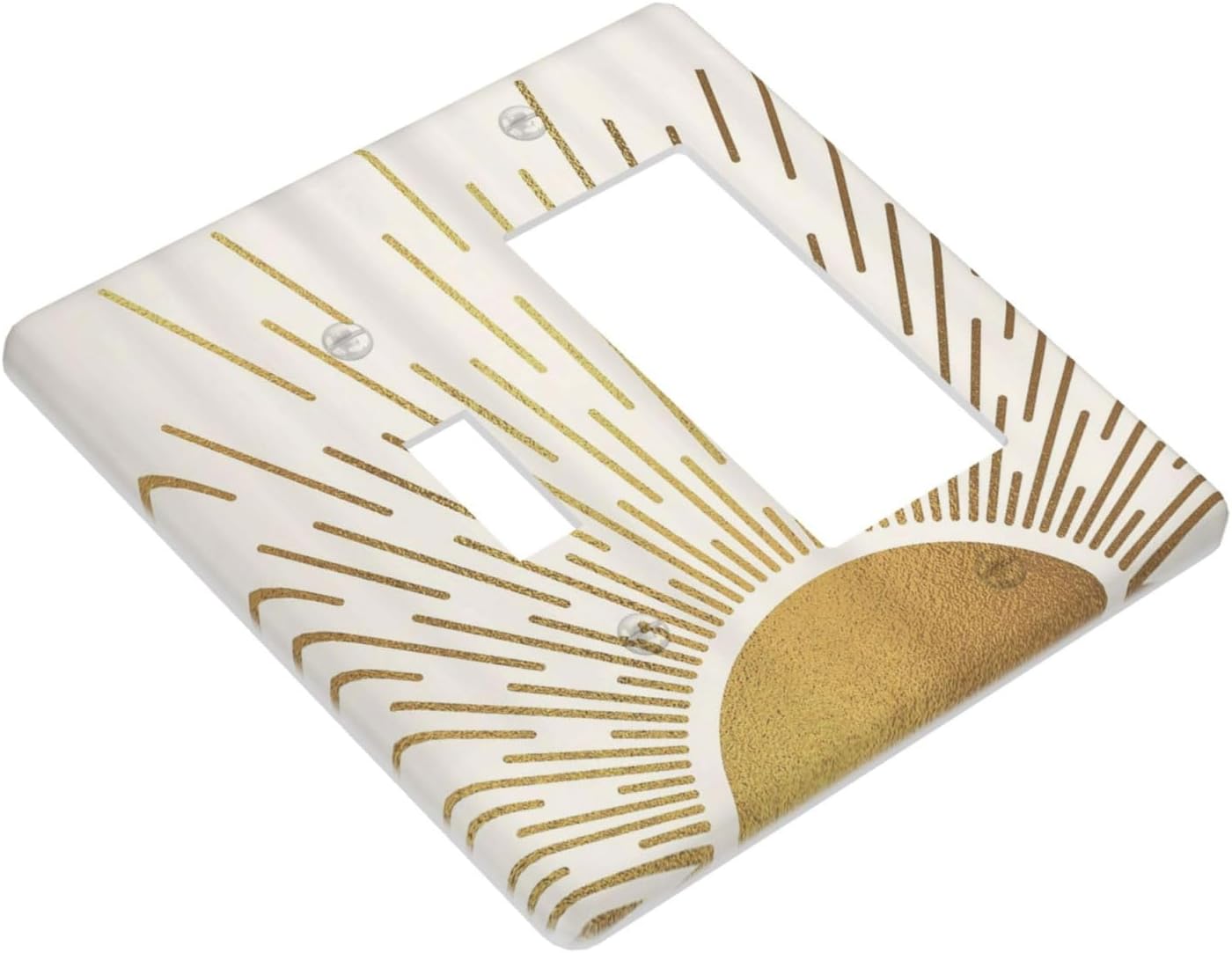 Decorative Outlet Covers Boho Mid Century Gold Sun Sunbeams 2 Gang Light Switch Cover Plate Single Toggle 1 Rocker Wall Plates for Electrical Outlets Switch Plate Covers for Bedroom Decor