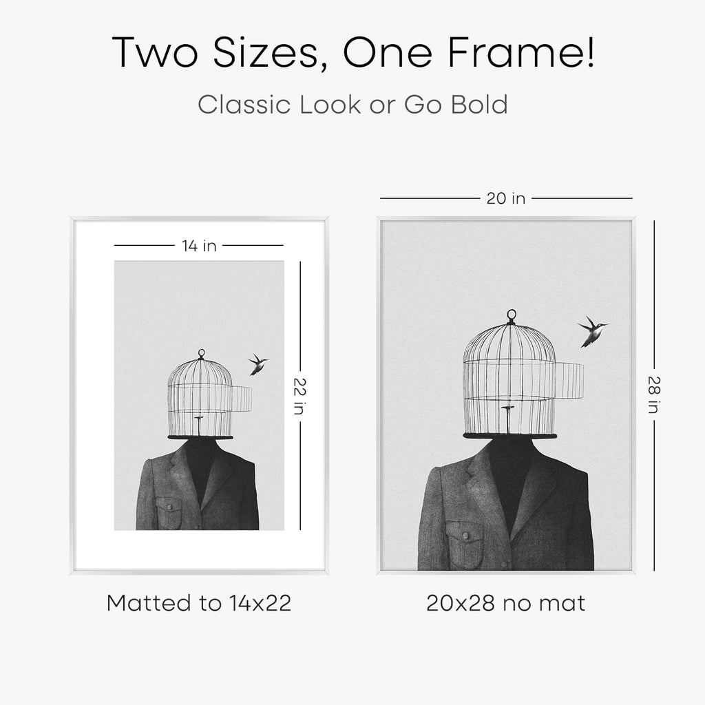 Homeforia 20x28 Picture Frame Silver, High End Metal 20 x 28 Poster Frame with Mat 14 x 22 for Photo, 20x28 Silver Frames Matted to 14x22 Print, 28x20 Hanging Frame, Tempered Glass, Wall Kit, Set of 2