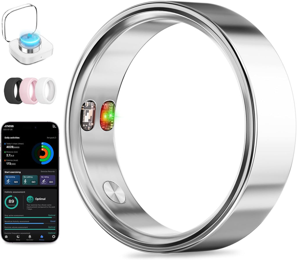 Smart Ring with Vibration Alerts, health tracker ring with Body Temperature Monitor, Heart Rate, Sleep & Fitness Tracking, Waterproof Activity Ring for Men & Women, No App Fees (Silver, 11#)