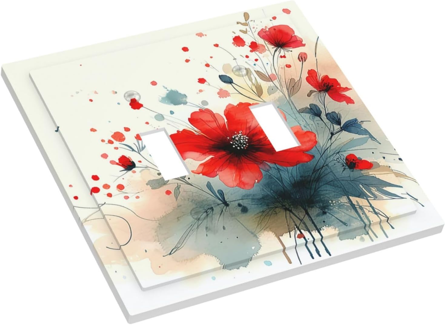 Vintage Floral Red Watercolor Modern Decorative Switch Plates 2 Gang Double Toggle Outlet Light Switch Cover Wall Plate Electrical Faceplate for Bedroom Bathroom Decor