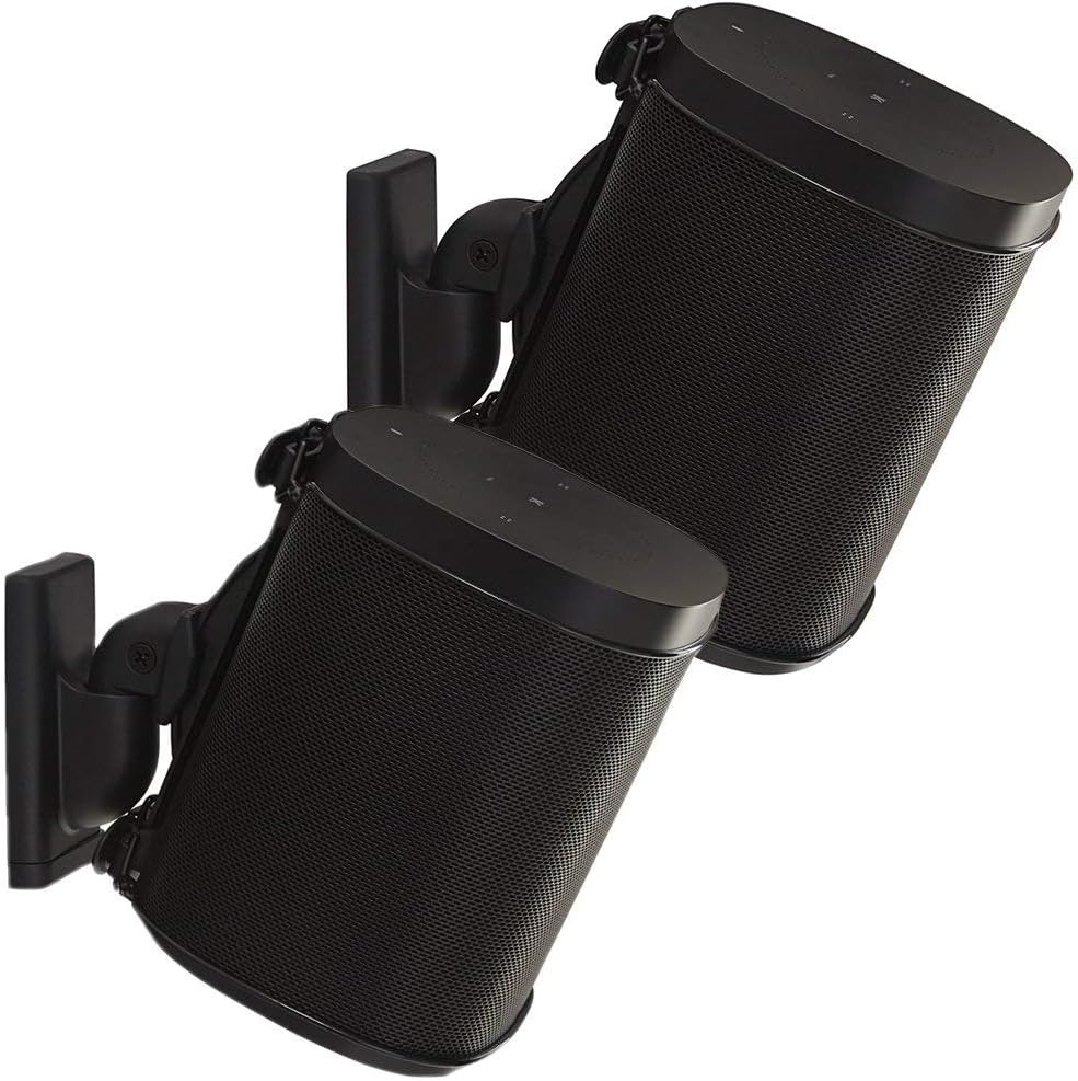 Sanus Adjustable Sonos Wall Mount for Sonos One, Play:1, & Play:3 - Tool Free Tilt & Swivel Adjustments for Best Audio - Pair (Black) - WSWM22-B1