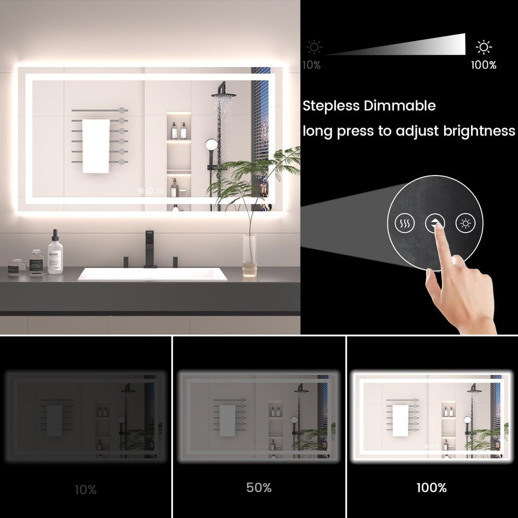 55X36 LED Bathroom Mirror with Lights, Anti-Fog, Backlit + Front Lit, Lighted Bathroom Vanity Mirror for Wall, Memory Function, Dimmable, Tempered Glass, Shatter-Proof