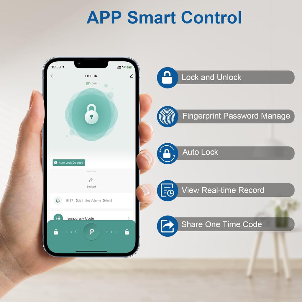 Fingerprint Door Lock with Door Knobs Set, Keyless Entry Door Lock Deadbolt with Handle, Smart Front Door Lock Set with APP Control/Fingerprints/Passwords/Auto-Lock/Easy Installation Black