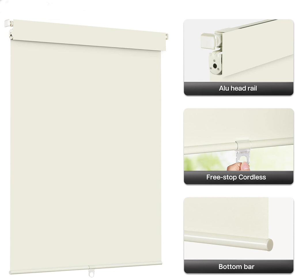 LazBlinds No Drill Blinds for Indoor Windows, Blackout Roller Shades, Cordless Window Blackout Blinds, Thermal Insulated Fabric UV Protection for Home and Office, 47" W x 72" H, Cream