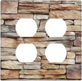 Outlet Covers Stone Textured Brown Brick Natural Stone 2 Gang Double Duplex Decorative Light Switch Covers Electrical Wallplates Socket Faceplate For Farmhouse Cabin Decor