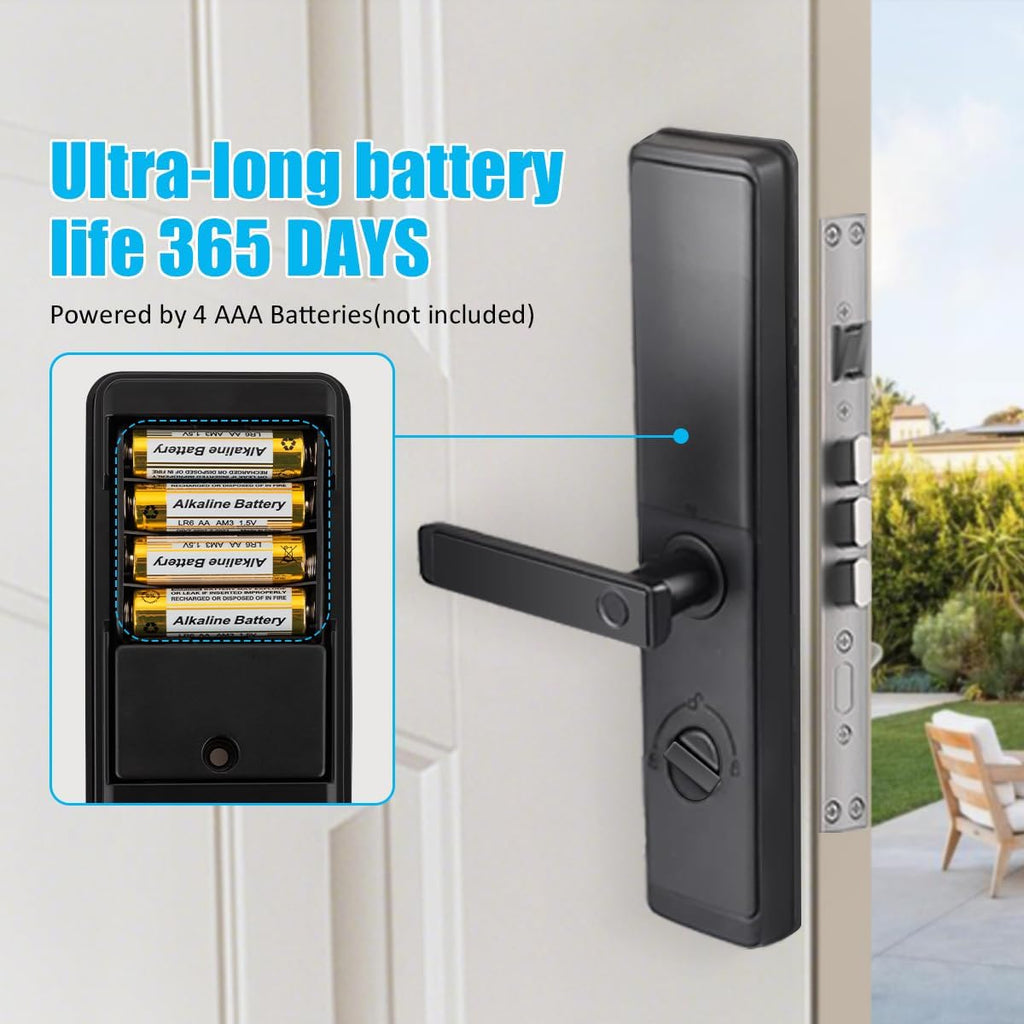 Fingerprint Door Lock with Handle - Tuya App Control & Mechanical Key Backup - 5-in-1 Keyless Entry Smart Lock - Fits 1.38-4.72inch Doors, Auto Lock & USB Emergency Power for Home, Office