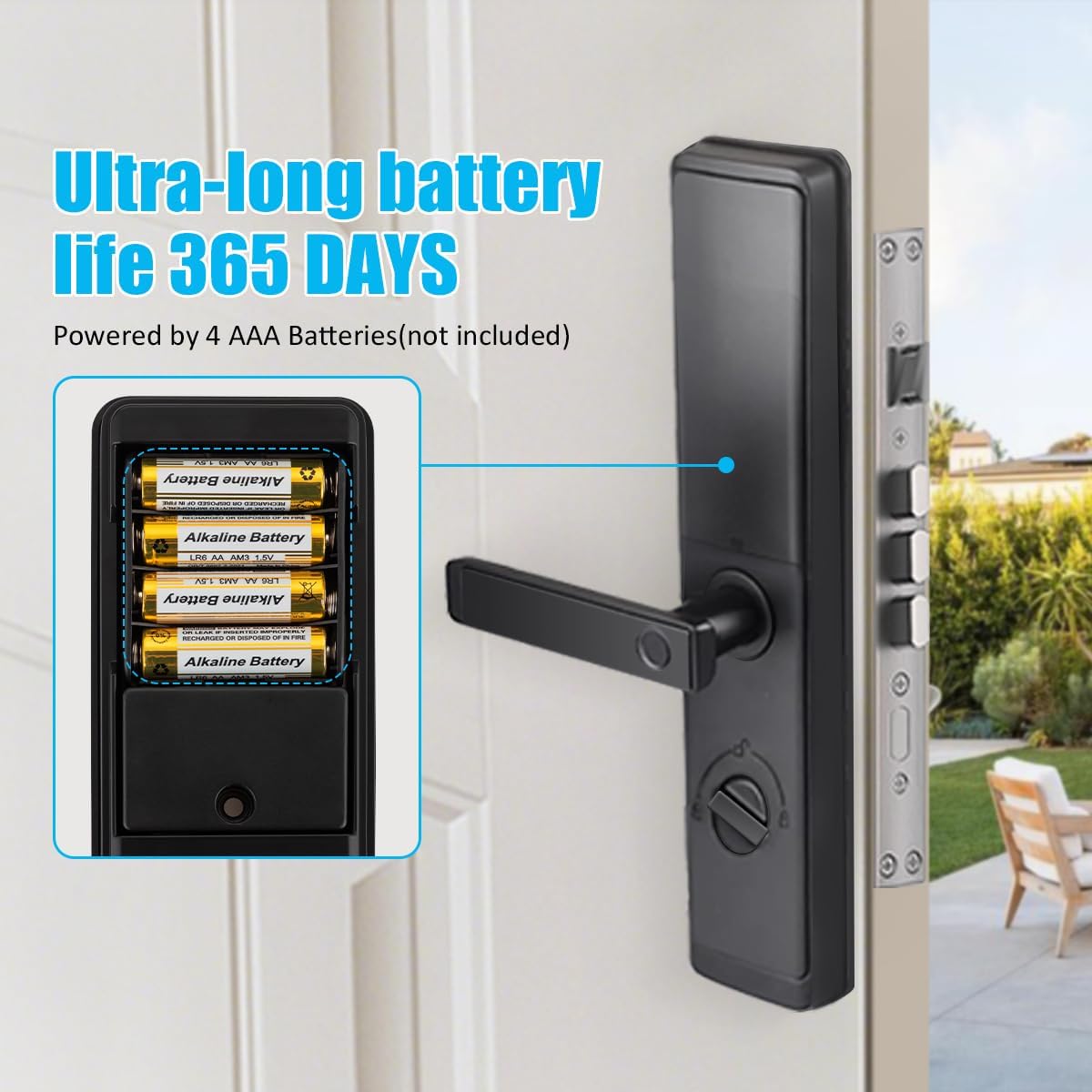 Fingerprint Door Lock with Handle - Tuya App Control & Mechanical Key Backup - 5-in-1 Keyless Entry Smart Lock - Fits 1.38-4.72inch Doors, Auto Lock & USB Emergency Power for Home, Office