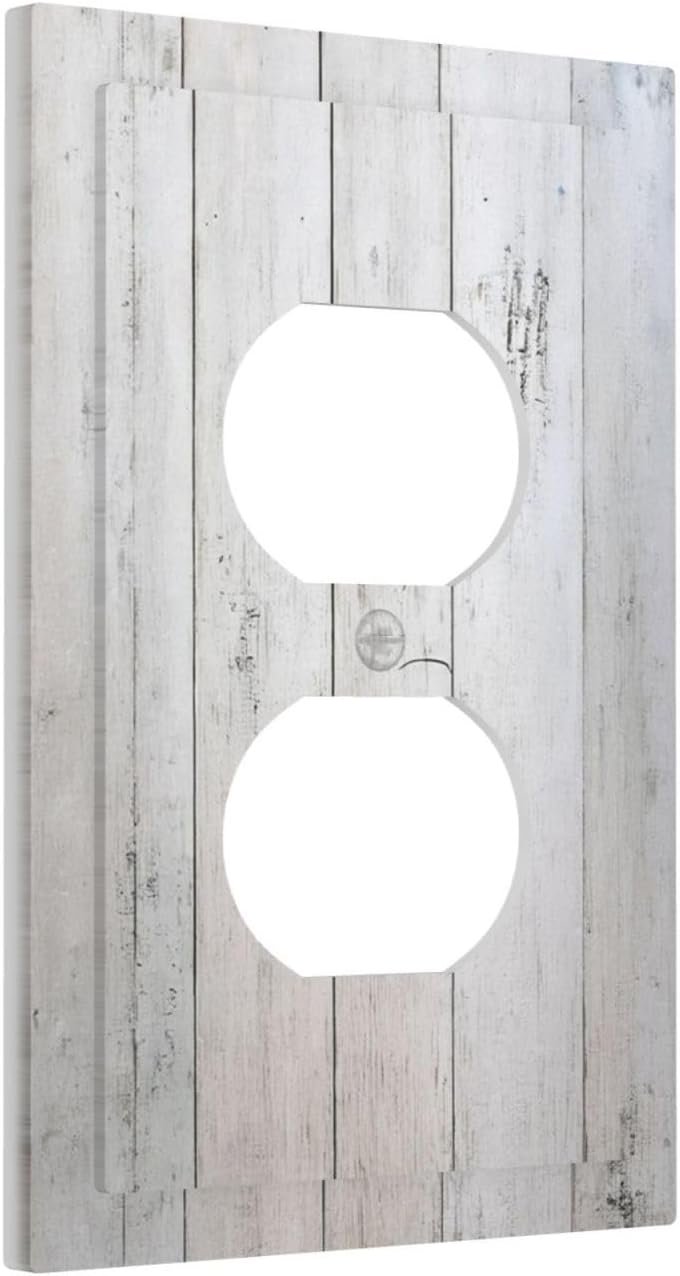 Rustic White Grey Wood Grain Outlet Covers 1 Gang Duplex Light Switch Cover Wall Plate Decorative Switch Plates Electrical Receptacle Faceplate for Bedroom Bathroom Decor