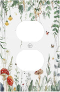Outlet Covers Sage Plant Red Mushroom Butterfly Wild Flower 1 Gang Duplex Light Switch Cover Decorative Switch Plates Electrical Receptacle Faceplate Wall Plate For Bed Room Kids Room