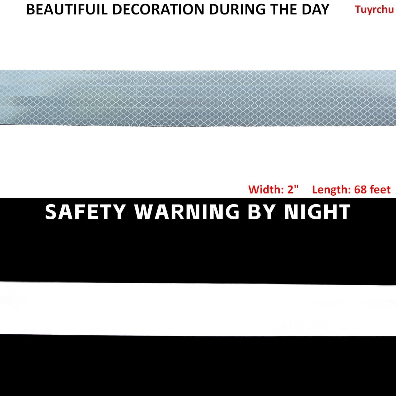 Non Fading White Reflective Tape Outdoor Waterproof 2 inch, High Visibility Warning Industrial Marking Tape,Safety Stickers (68 feet)