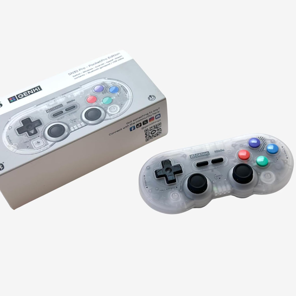 GENKI x 8BitDo PocketPro Portable Wireless Game Controller with Hall Effect Joysticks Rumble, Gyro, USB-C Cable Gamepad for Portable Consoles, Switch, Windows, Mac OS, Android, Steam Deck