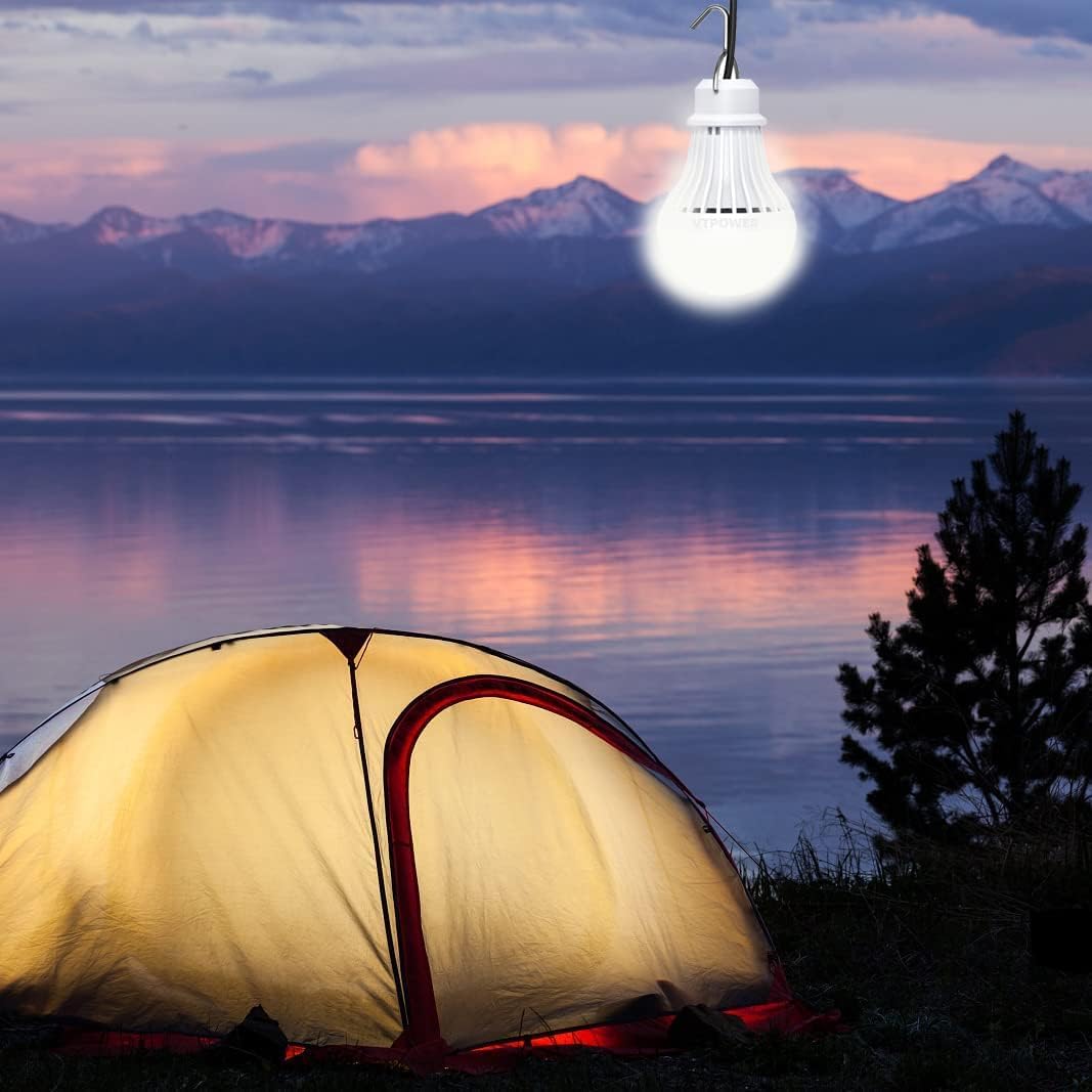 2 Pack USB Light Bulb, USB LED Camping Light Lantern, 8.2 ft Extra Length Cord Tent Light with USB Y-Cable, Portable LED Bulb for Garage Warehouse Car Truck Fishing Boat Room Emergency Light, White