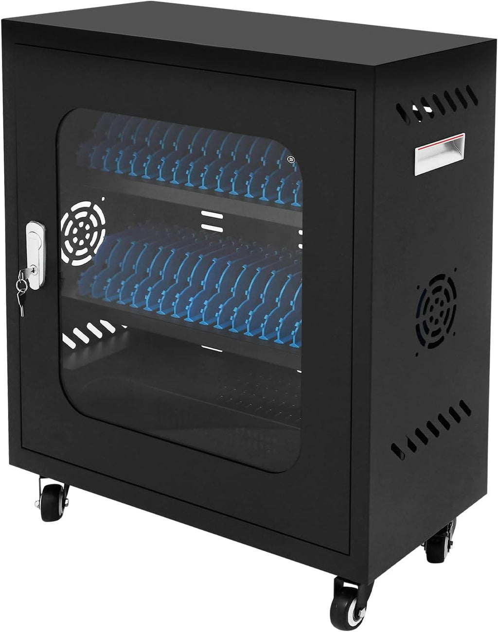40-Port Mobile Phone Charging Station Cart - Heavy Duty Charging Cabinet for Schools & Offices, 400W Rechargeable Cellphone Locker Storage Lockable Tempered Glass Door & Wheels (Black)