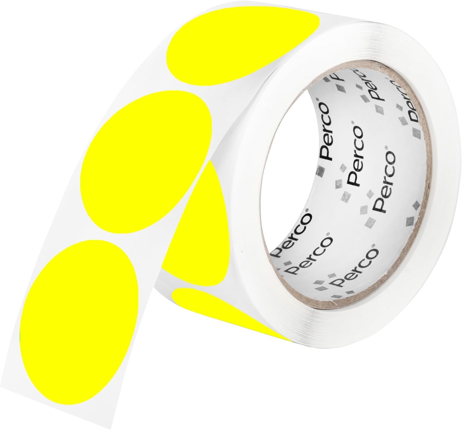 Perco Fluorescent Yellow 2-Inch Perforated Circle Dot Sticker Labels — 250 Round Stickers Per Roll — with Permanent Adhesive for Organizing, Color Coding, Bin Labeling, Packaging Alerts — Made in USA