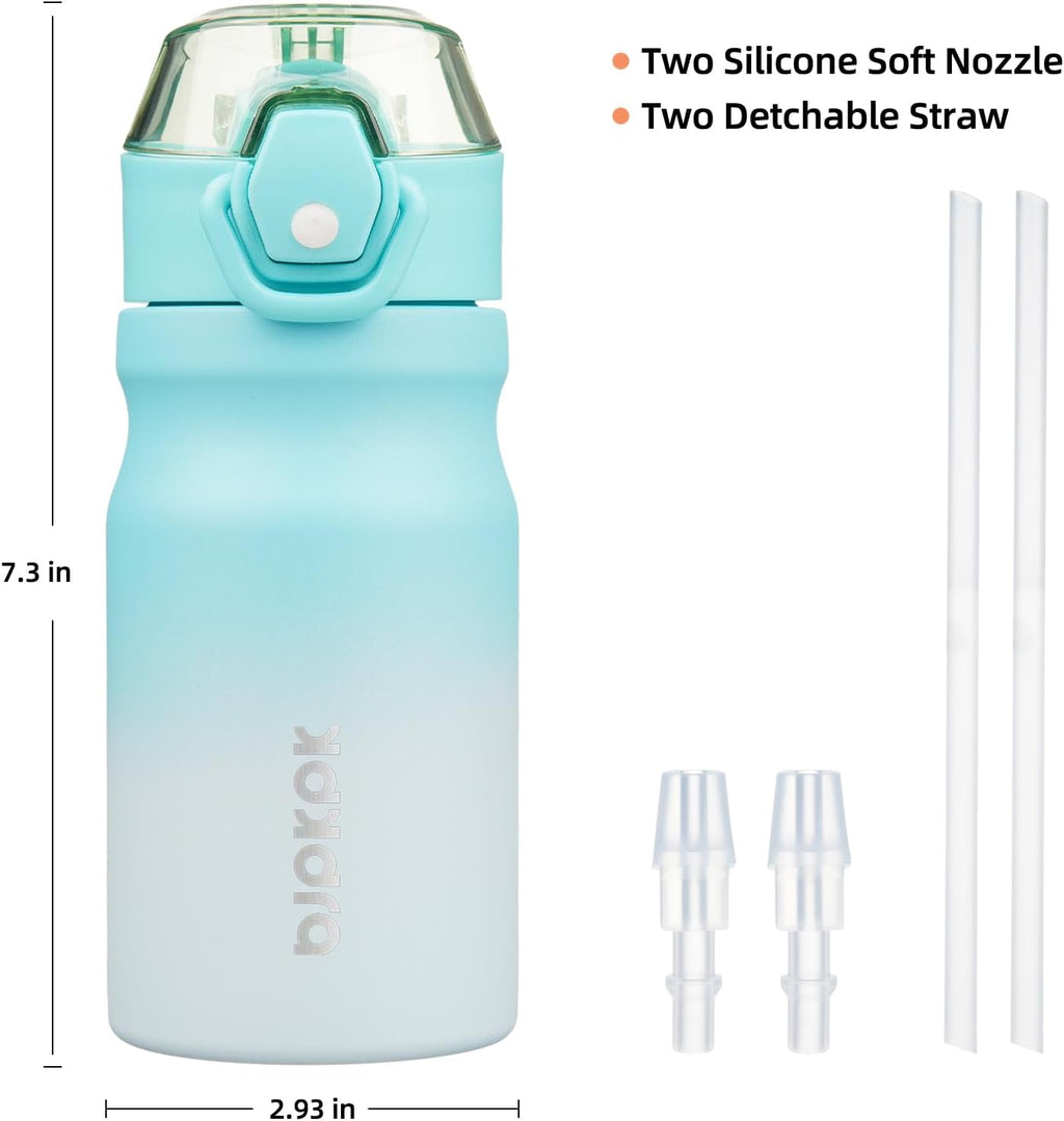 BJPKPK 14oz Insulated Water Bottle with Straw Stainless Steel Double Wall Water Bottles BPA Free Leak Proof Thermal Flask with Lockable Flip Lid and Soft Silicone Spout,Sea Salt