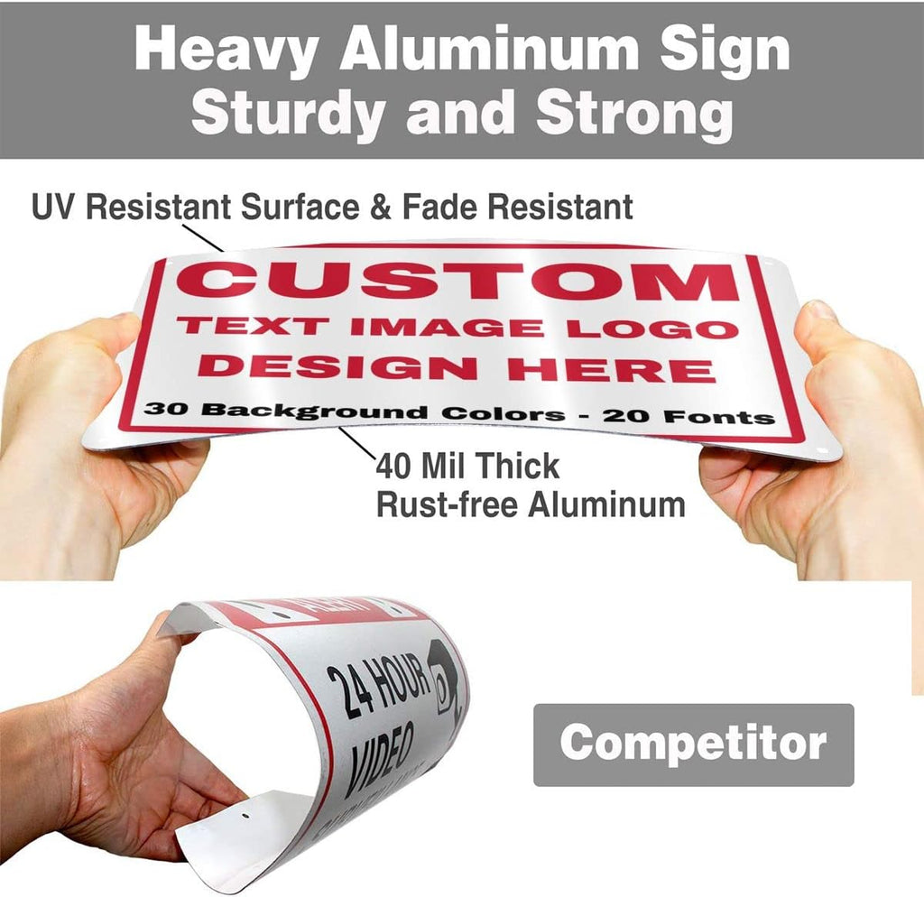 Custom Signs Outdoor Metal - 12 x 8 Personalized Aluminum Sign for Office, Home, Business, Decor, Customiz Customized Rust-Proof Sign (Red Text Box)