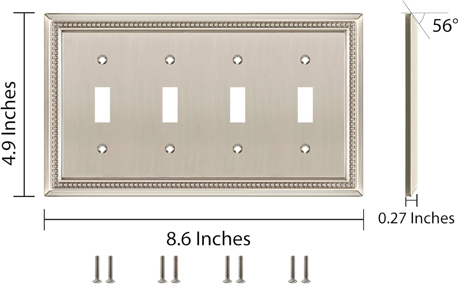 Henne Bery Sunken Pearls Heavy Duty Decorative Wall Plate Switch Plate Outlet Cover (Quad Toggle, Satin Nickel)