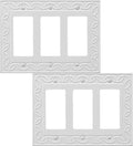 Triple Decorator Light Switch Cover NovaBloom Metal Wall Plate, 2-Pack White 3 Gang Triple Rocker, Receptacle Dimmer Switch Cover GFCI Outlet Decorative Wallplate, Durable